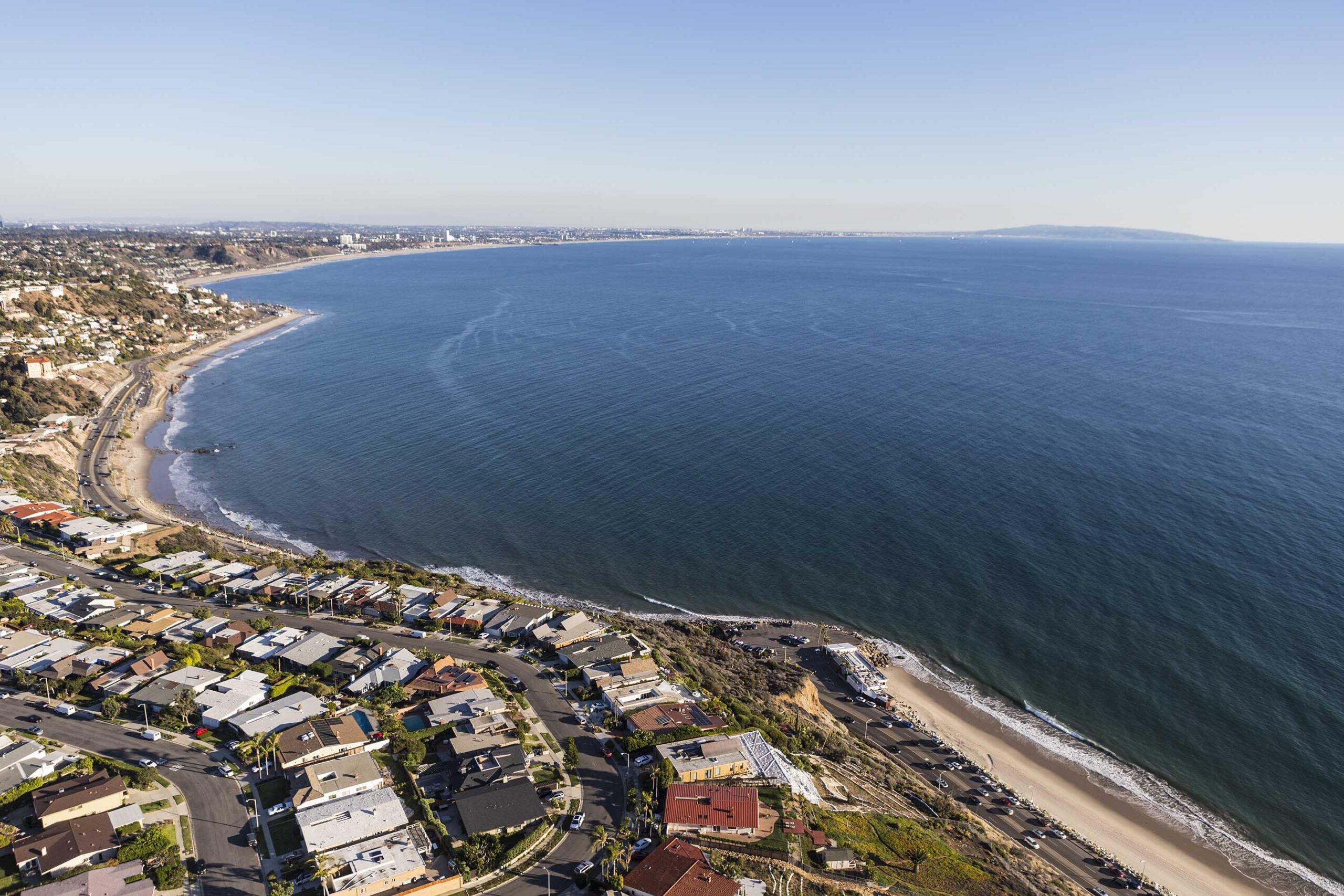 Pacific Palisades ocean view homes overlooking Santa Monica Bay in Los Angeles, California.