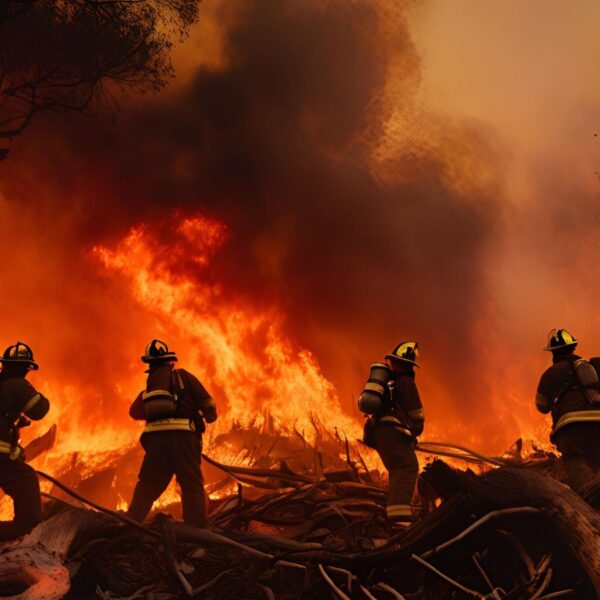 Firefighters putting out a fire