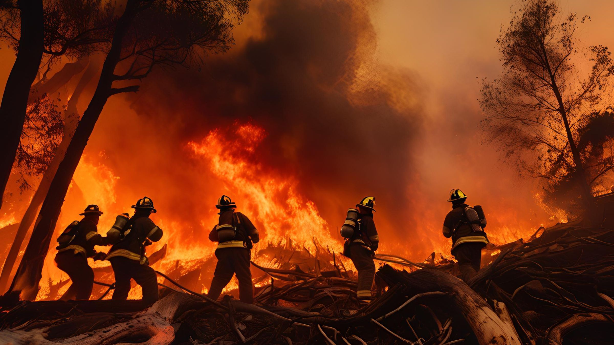 Firefighters putting out a fire