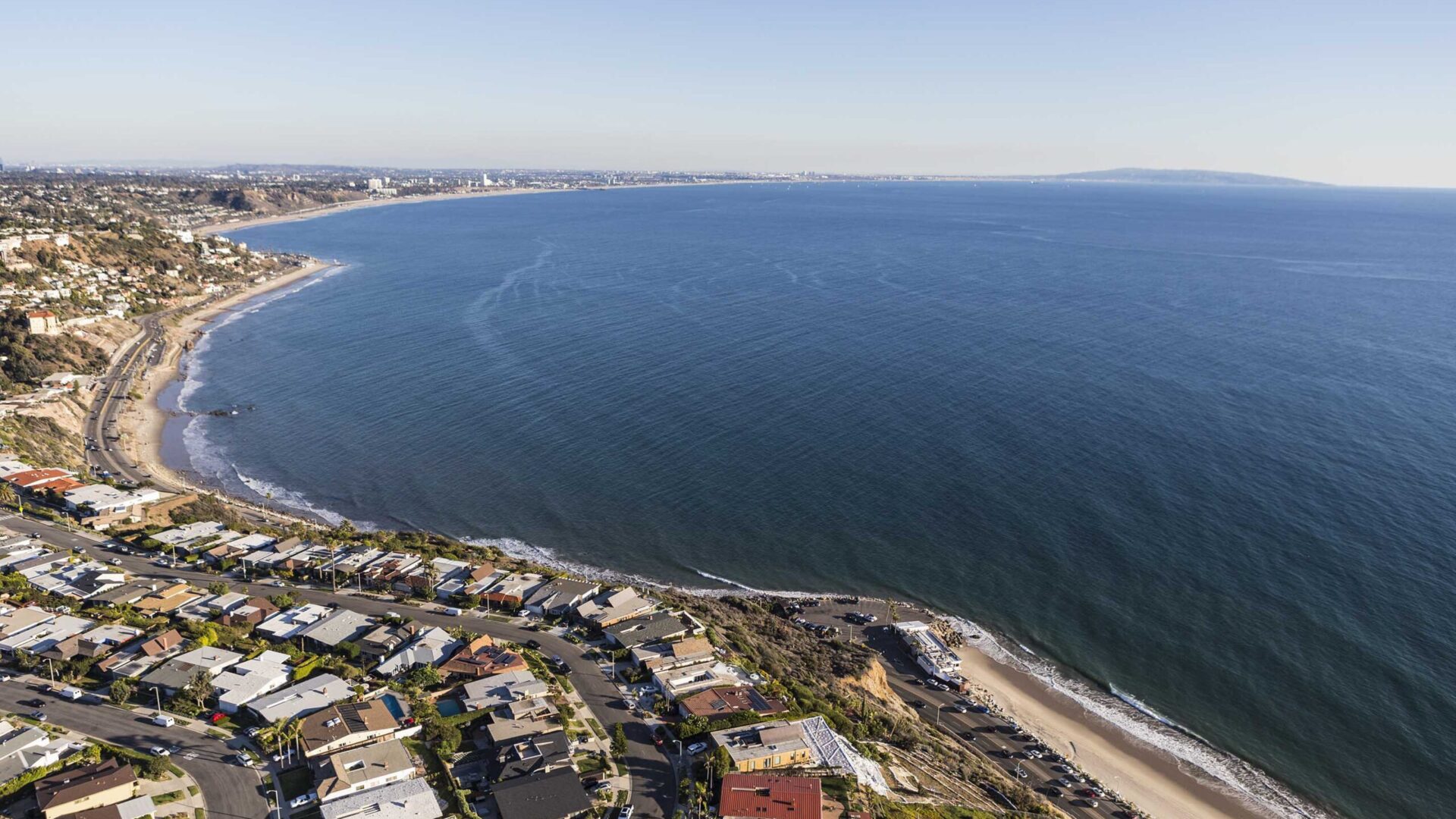 Pacific Palisades ocean view homes overlooking Santa Monica Bay in Los Angeles, California.