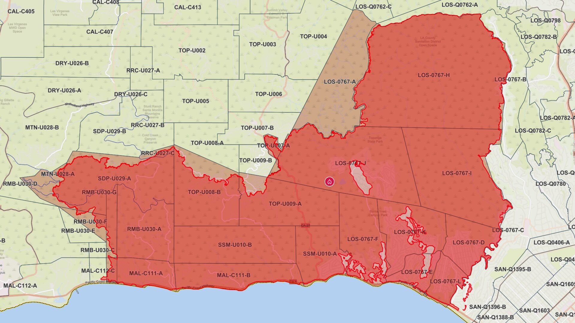 palisades fire map